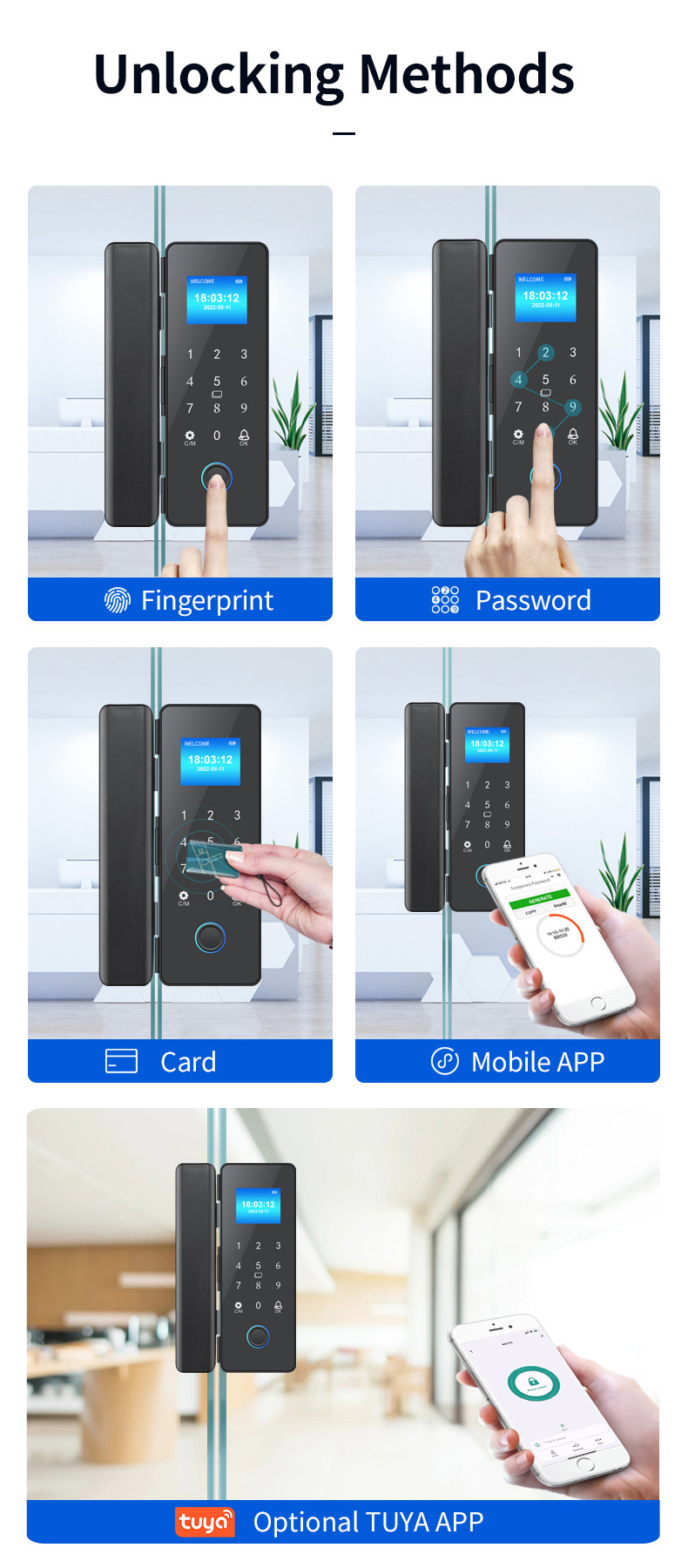 Glass door smart lock