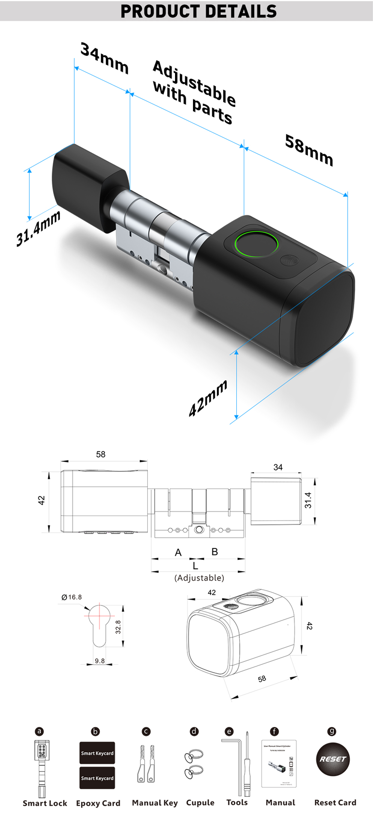 Tuya bluetooth Smart Cylinder Lock 